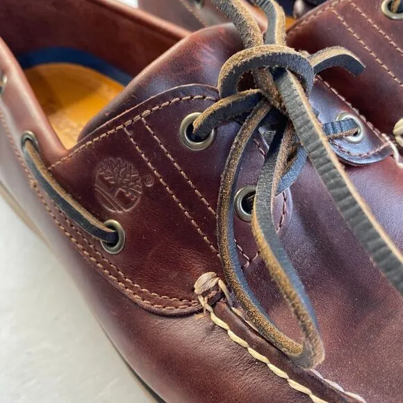Timberland Men's 2 Eye Classic Leather Boat Shoes Brown Root Beer Sz. 10.5 25077
