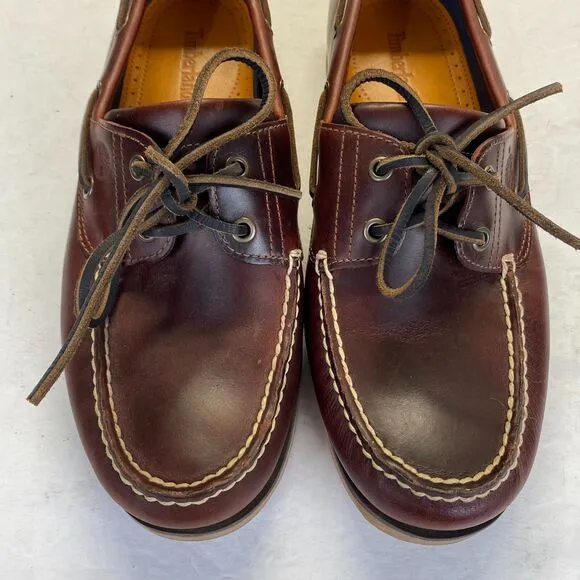 Timberland Men's 2 Eye Classic Leather Boat Shoes Brown Root Beer Sz. 10.5 25077