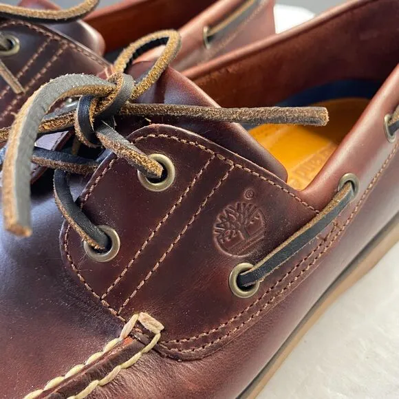Timberland Men's 2 Eye Classic Leather Boat Shoes Brown Root Beer Sz. 10.5 25077