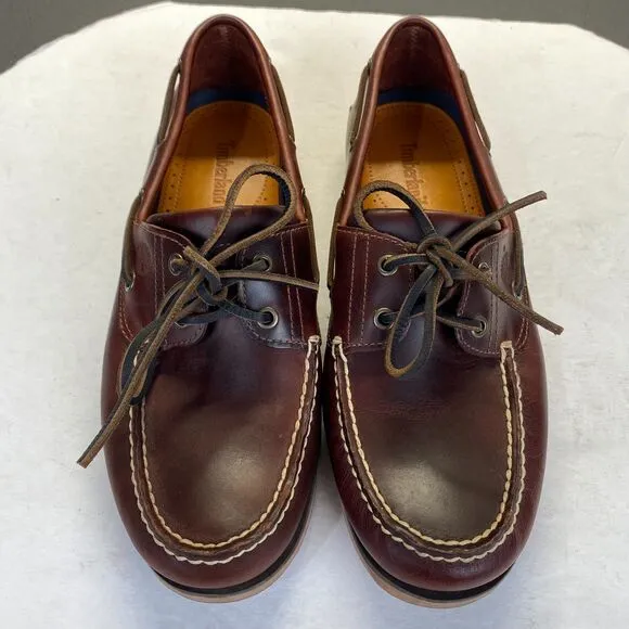 Timberland Men's 2 Eye Classic Leather Boat Shoes Brown Root Beer Sz. 10.5 25077