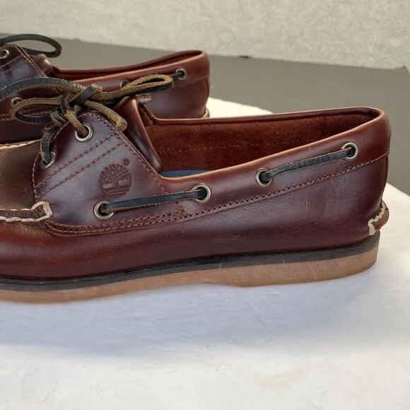 Timberland Men's 2 Eye Classic Leather Boat Shoes Brown Root Beer Sz. 10.5 25077