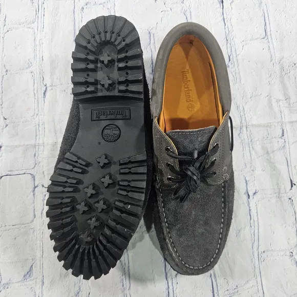 Timberland MENS 8.5 Authentic 3 Eye Classic Boat Handsewn Grey Full Grain A29Y5