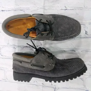 Timberland MENS 8.5 Authentic 3 Eye Classic Boat Handsewn Grey Full Grain A29Y5