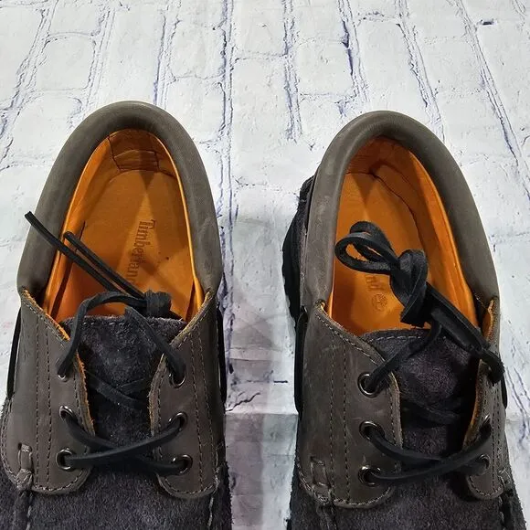 Timberland MENS 8.5 Authentic 3 Eye Classic Boat Handsewn Grey Full Grain A29Y5