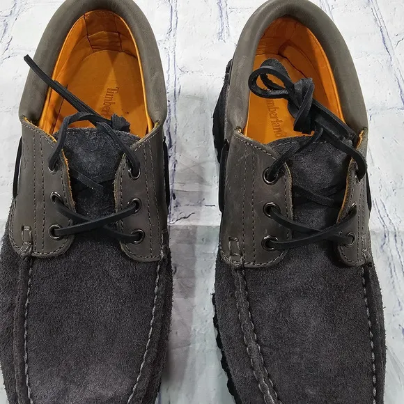 Timberland MENS 8.5 Authentic 3 Eye Classic Boat Handsewn Grey Full Grain A29Y5