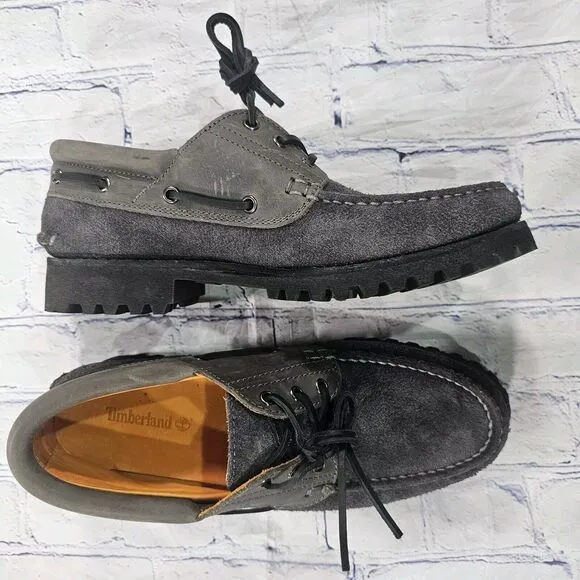 Timberland MENS 8.5 Authentic 3 Eye Classic Boat Handsewn Grey Full Grain A29Y5