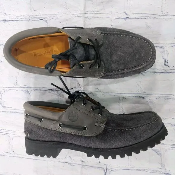 Timberland MENS 8.5 Authentic 3 Eye Classic Boat Handsewn Grey Full Grain A29Y5