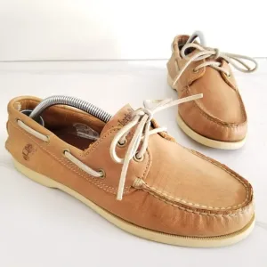 TIMBERLAND Men's Classic Brig 2-Eye Tan Leather Boat Shoes Style 68547 Moc Toe