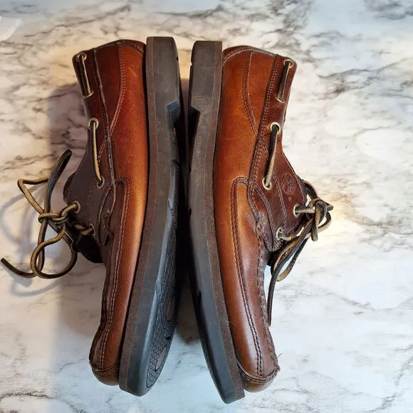 Timberland Mens Size 9.5M 71026 2-Eye Boat Shoe Dark Brown Leather Tie Slip On