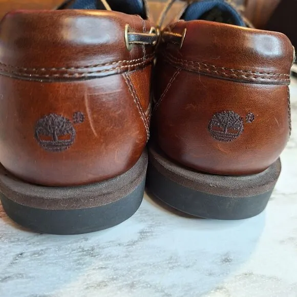 Timberland Mens Size 9.5M 71026 2-Eye Boat Shoe Dark Brown Leather Tie Slip On