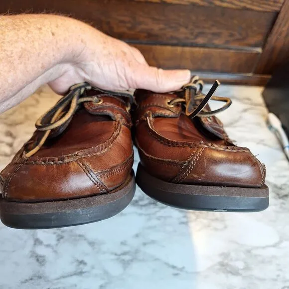 Timberland Mens Size 9.5M 71026 2-Eye Boat Shoe Dark Brown Leather Tie Slip On