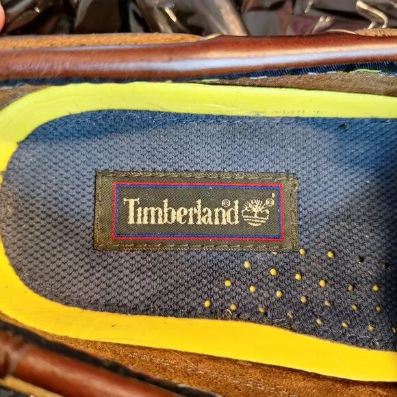 Timberland Mens Size 9.5M 71026 2-Eye Boat Shoe Dark Brown Leather Tie Slip On