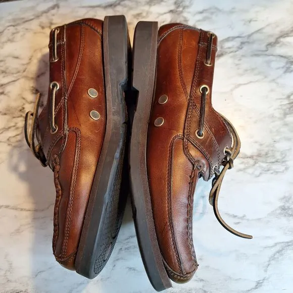 Timberland Mens Size 9.5M 71026 2-Eye Boat Shoe Dark Brown Leather Tie Slip On