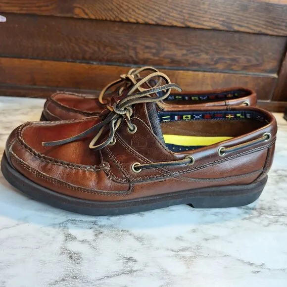 Timberland Mens Size 9.5M 71026 2-Eye Boat Shoe Dark Brown Leather Tie Slip On