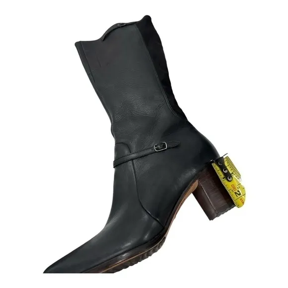 TIMBERLAND “TASA” Blk/Brn Zip LEATHER BOOTS Flex Comfort 2” Heel size 8