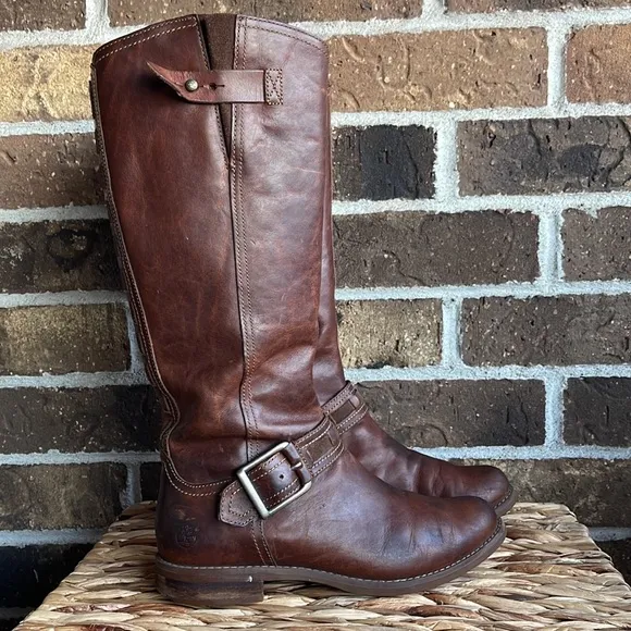 Timberland Tobacco Brown Leather Savin Hill Adjustable Shaft Riding Boots