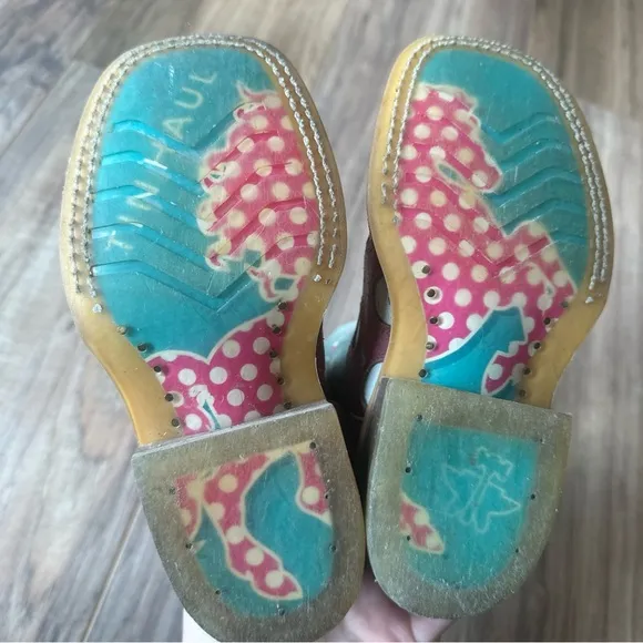 Tin Haul Girls Pink/Blue Leather Miss Dotty Cowboy Boots Size 11