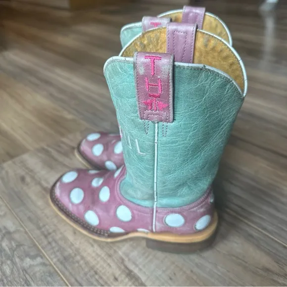 Tin Haul Girls Pink/Blue Leather Miss Dotty Cowboy Boots Size 11