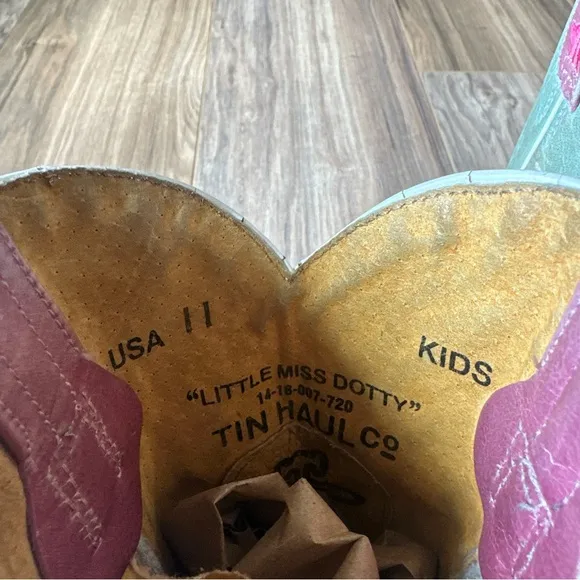 Tin Haul Girls Pink/Blue Leather Miss Dotty Cowboy Boots Size 11