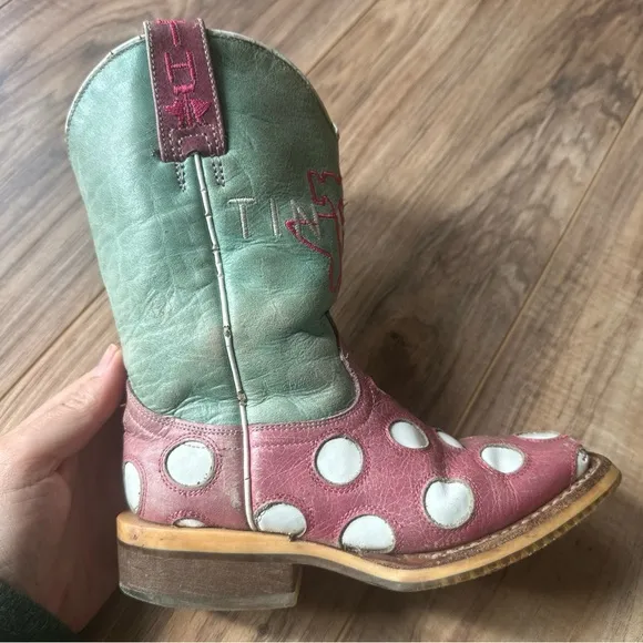 Tin Haul Girls Pink/Blue Leather Miss Dotty Cowboy Boots Size 11