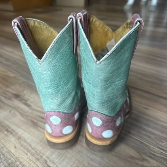 Tin Haul Girls Pink/Blue Leather Miss Dotty Cowboy Boots Size 11