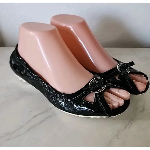 Tod's Italy Open Toe Driving Ballet Flats Patent Leather Women Sz 36 US 6