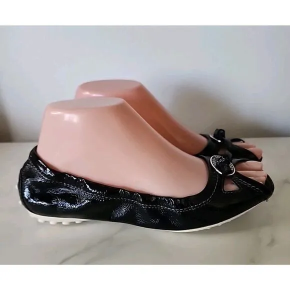 Tod's Italy Open Toe Driving Ballet Flats Patent Leather Women Sz 36 US 6