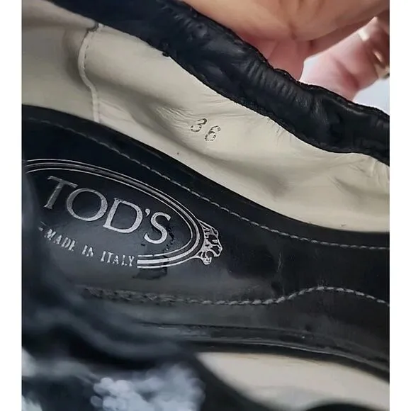 Tod's Italy Open Toe Driving Ballet Flats Patent Leather Women Sz 36 US 6