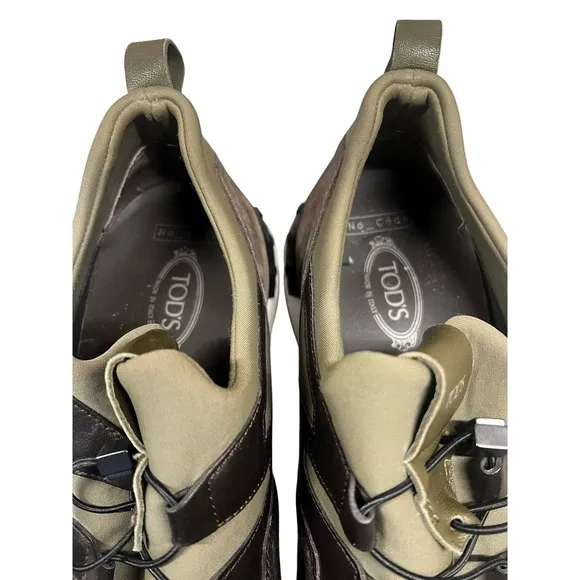 Tod's No Code Olive Green/ Brown Active Sport Light Leather Sneakers