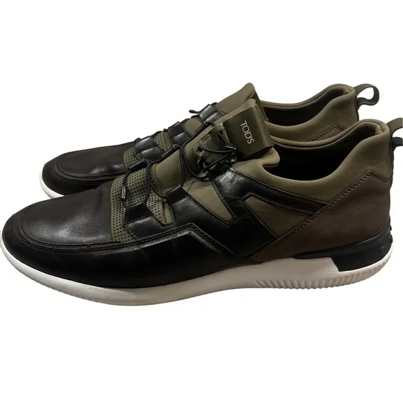 Tod's No Code Olive Green/ Brown Active Sport Light Leather Sneakers