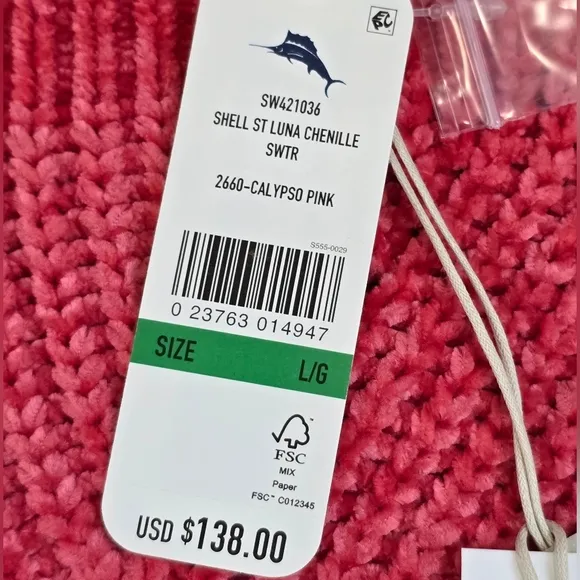 Tommy Bahama Island Luna Chenille Shell Stitch Boat-Neck Sweater in Calypso Pink