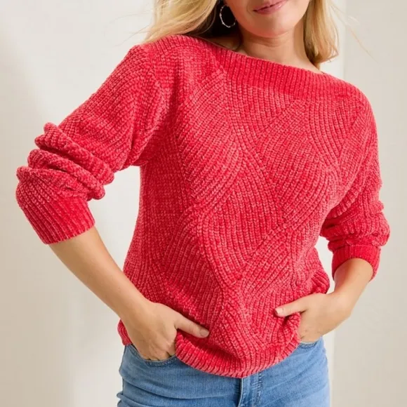 Tommy Bahama Island Luna Chenille Shell Stitch Boat-Neck Sweater in Calypso Pink