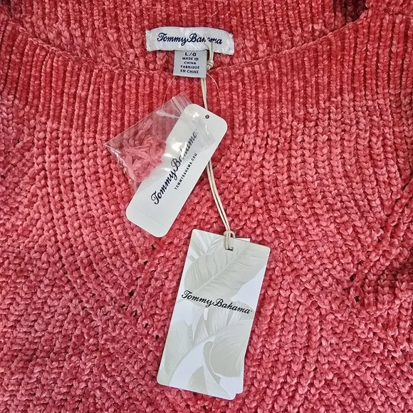 Tommy Bahama Island Luna Chenille Shell Stitch Boat-Neck Sweater in Calypso Pink