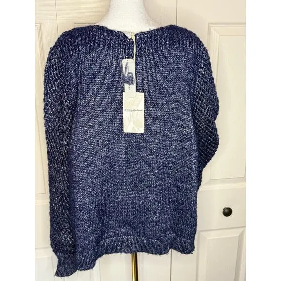 Tommy Bahama Sz XL Blue Pullover Boat Neck Shimmer Balloon Sleeve Sweater NWT