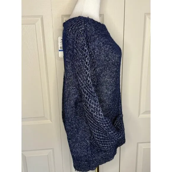 Tommy Bahama Sz XL Blue Pullover Boat Neck Shimmer Balloon Sleeve Sweater NWT