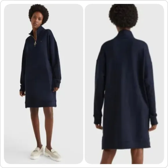 Tommy Hilfiger Women's Navy Relaxed Fit 1/4 Zip Sweatshirt Dress Size M