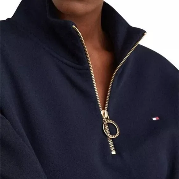 Tommy Hilfiger Women's Navy Relaxed Fit 1/4 Zip Sweatshirt Dress Size M
