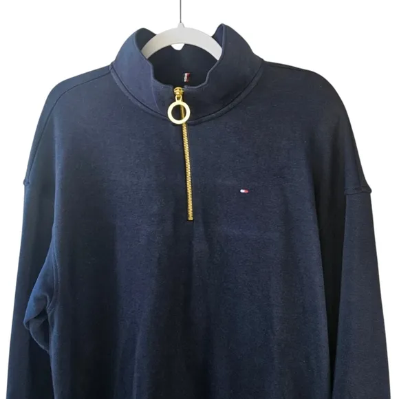 Tommy Hilfiger Women's Navy Relaxed Fit 1/4 Zip Sweatshirt Dress Size M