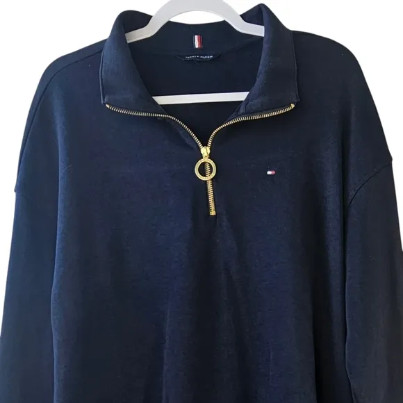 Tommy Hilfiger Women's Navy Relaxed Fit 1/4 Zip Sweatshirt Dress Size M