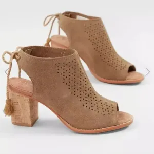 Toms Women Elba Seville Ankle Leather Ties Back open toe heels boots shoes 7