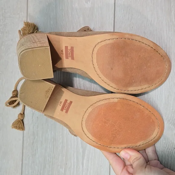 Toms Women Elba Seville Ankle Leather Ties Back open toe heels boots shoes 7