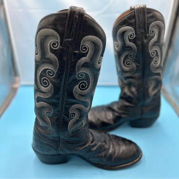 Tony Lama men 8 vintage exotic quill cowboy boots, USA
