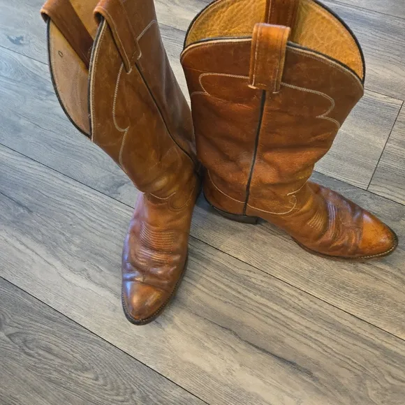 Tony Lama Men's Brown Leather Cowboy Boots 8.5 Uppers 10&quot;