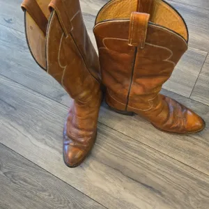 Tony Lama Men's Brown Leather Cowboy Boots 8.5 Uppers 10&quot;