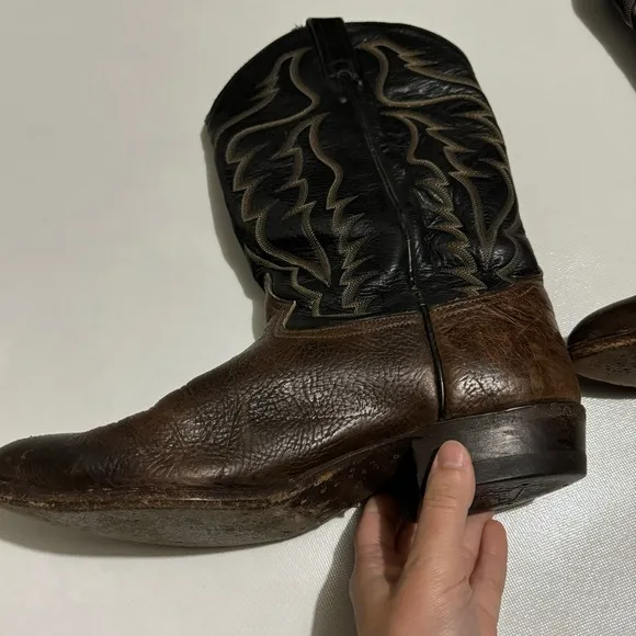 Tony Lama Style 6176 Black Brown Leather Western Cowboy Boots Mens Size 10.5