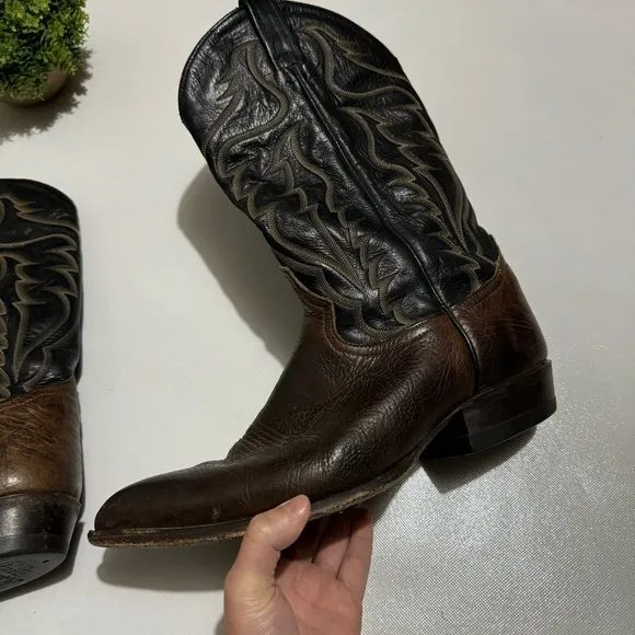 Tony Lama Style 6176 Black Brown Leather Western Cowboy Boots Mens Size 10.5