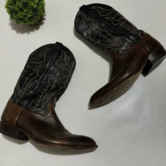 Tony Lama Style 6176 Black Brown Leather Western Cowboy Boots Mens Size 10.5