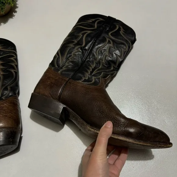 Tony Lama Style 6176 Black Brown Leather Western Cowboy Boots Mens Size 10.5