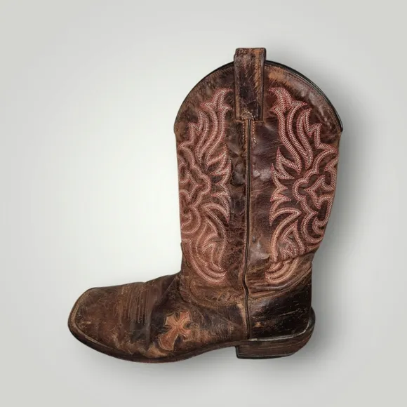 Tony Lama tc1065l Tony Cowboy Boots Womens Brown Tan Leather Western Cowgirl 9 C