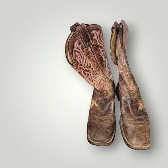 Tony Lama tc1065l Tony Cowboy Boots Womens Brown Tan Leather Western Cowgirl 9 C